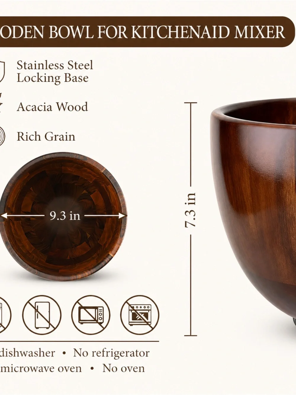 Wood Mixing Bowl For KitchenAid Stand Mixers (Brand New)